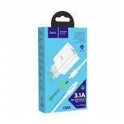 Превью Сетевое зарядное устройство Hoco C80A USB/Type-C с кабелем для Apple (Lightning - Type-C) (белое) — 10