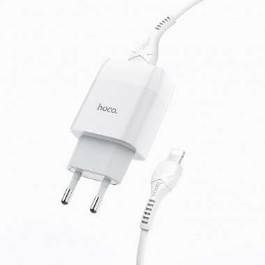 Сетевое зарядное устройство HOCO C72A Glorious с кабелем для Apple Lightning (белое) — 3