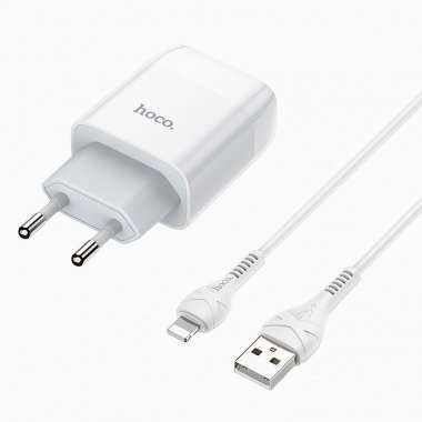 Сетевое зарядное устройство HOCO C72A Glorious с кабелем для Apple Lightning (белое) — 1